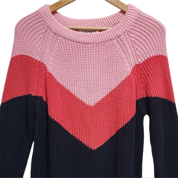 Vtg Airdate Amsterdam Sweater Women S Pink Navy Cotton Colorblock Knit Oversized - Picture 3 of 9